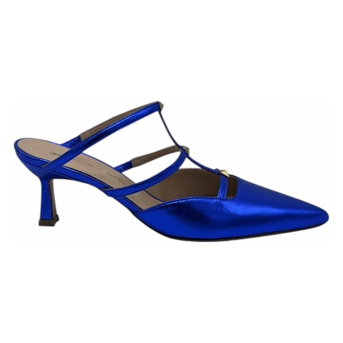 Melora Mule μπλέ λαμινάτο με λουράκια και τακούνι